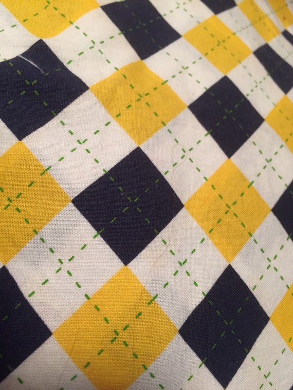 Yellow navy green plaid cotton fabric