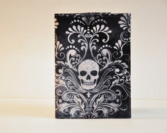 Passport Cover Passport Holder Sleeve Wicked Damask with Skull on Charcoal gothic goth