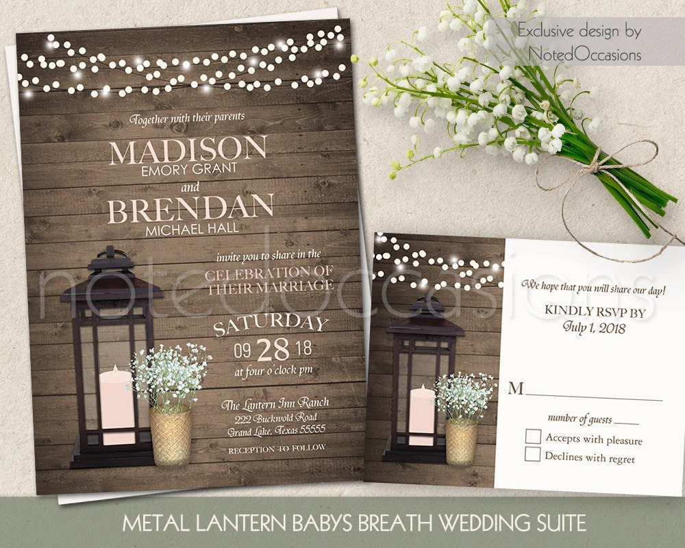 Rustic Wedding Invitation Lantern Wedding By Notedoccasions 