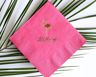 Tropical Flamingo Party - Gold Foil Cocktail Napkin Set