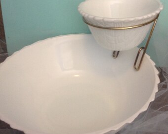 Vintage Indiana Glass, Chip and Dip Set, Milk Glass