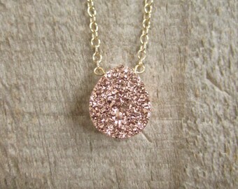 Rose Gold Druzy Necklace Titanium Drusy Quartz 14K Gold Fill