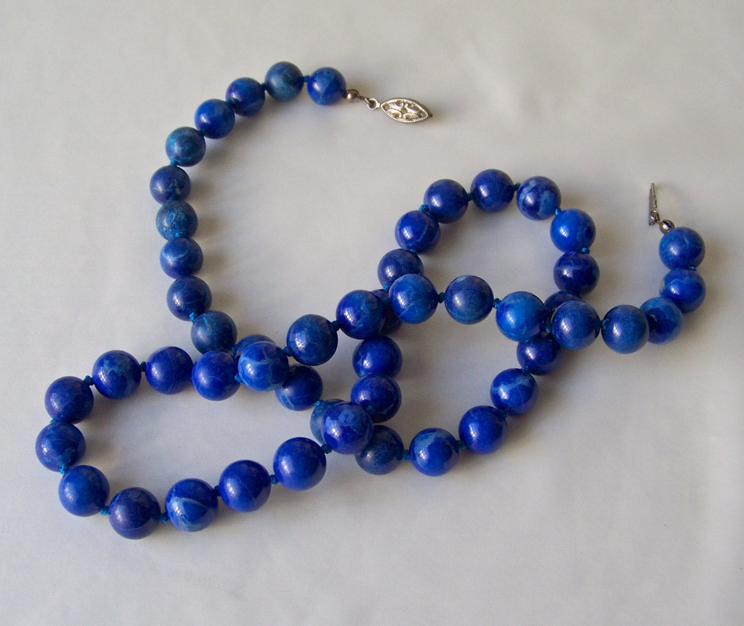 Vintage Blue Jade Necklace Natural Stone Bead by CynthiasAttic