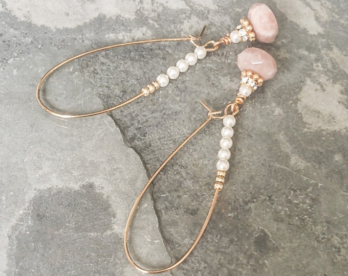 Moonstone Pearl and Crystal Gold Hoop Earrings, Pearl Earrings, Pearl Hoops, Moonstone Hoops, Moonstone Earrings, Gold Hoop Earrings