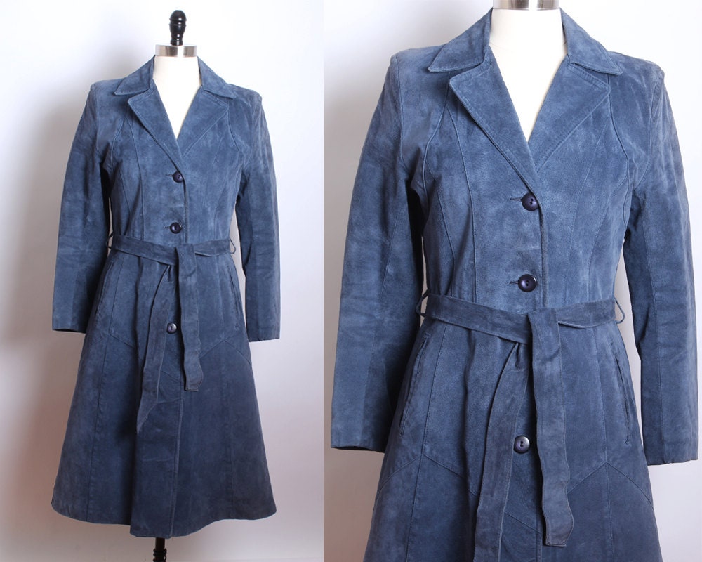 Vintage Suede Coat Blue Suede Coat Long Suede Jacket 70s