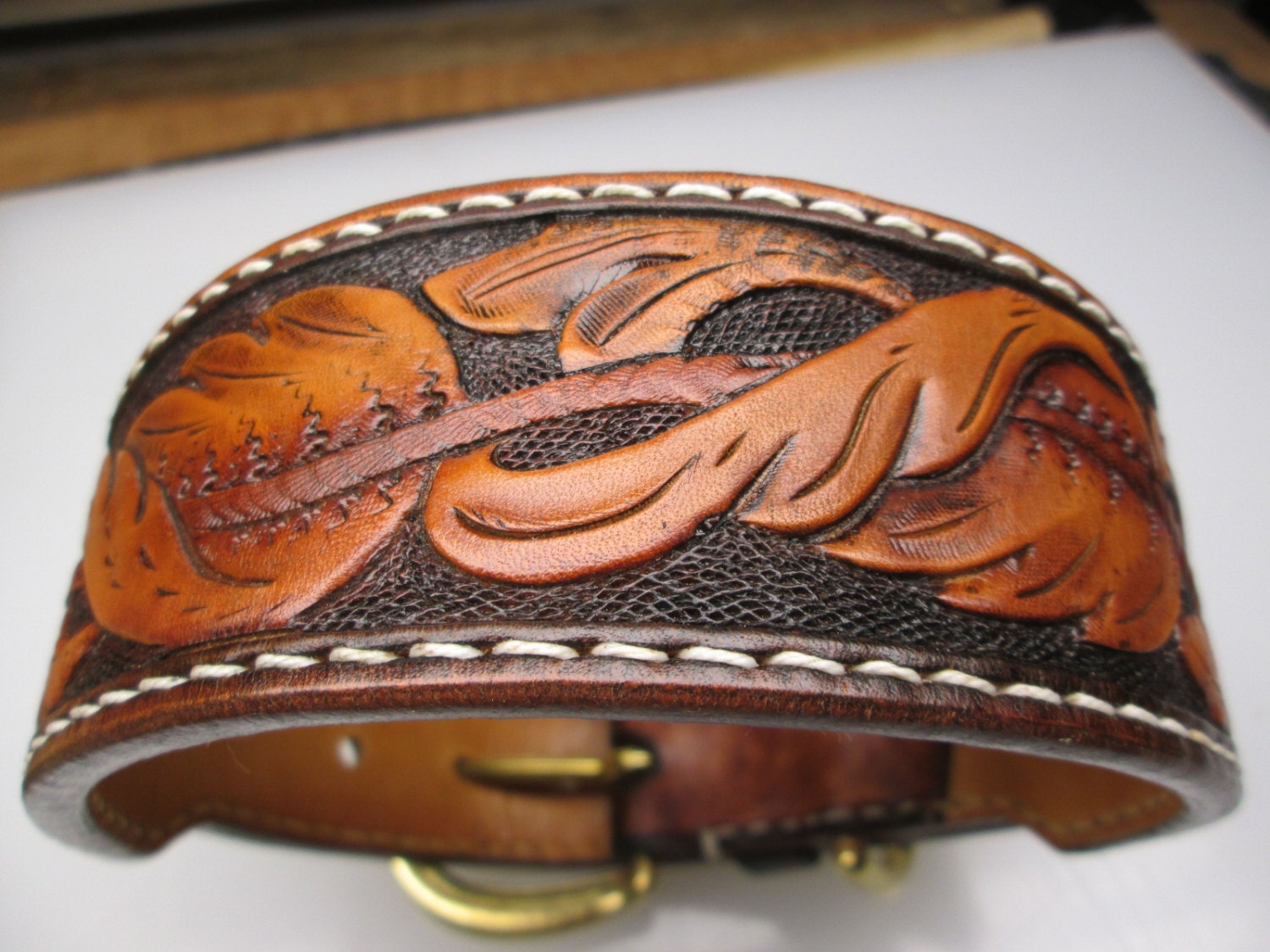 Leather collar medium dog collar Custom tooled leather