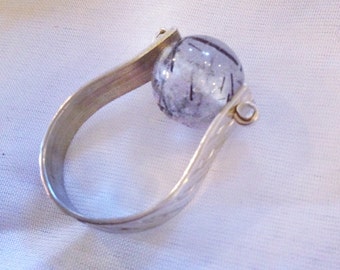 Modern minimalist Sterling Silver Ring, Faceted quartz sphere