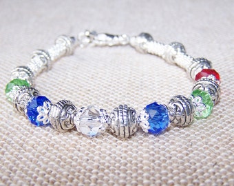 Mother's Bracelet, Silver Birthstone Bracelet, Custom crystal bracelet