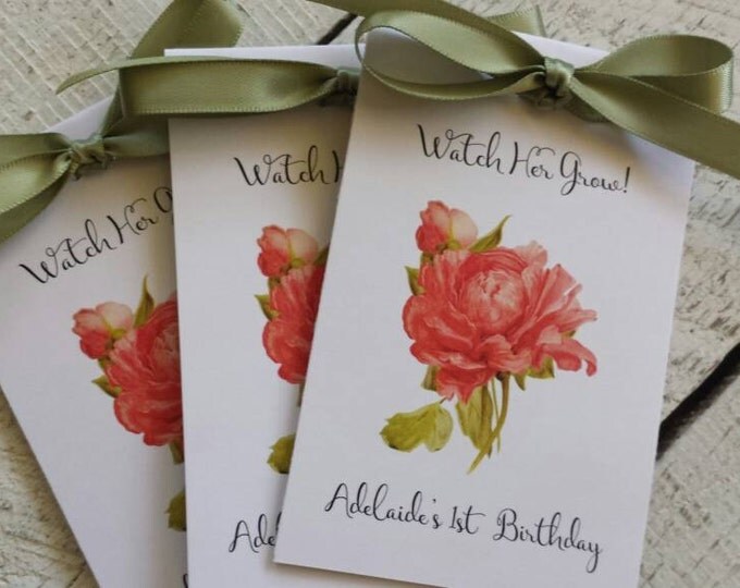 Vintage Salmon Pink Peony Design Wedding Favors w/ Wildflowers Seed Packets Personalized Bridal Shower Favors Engagement Party ~ Reception
