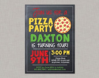 Pizza Invitation, Pizza Party Invitation, Pizza Birthday Party, Chalkboard