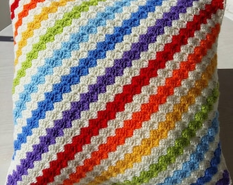 Rainbow corner to corner granny square cushion cover