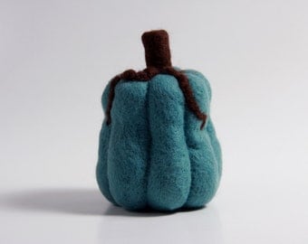 Needle Felted Pumpkin Turquoise Wool Felt Thanksgiving Fall Decor