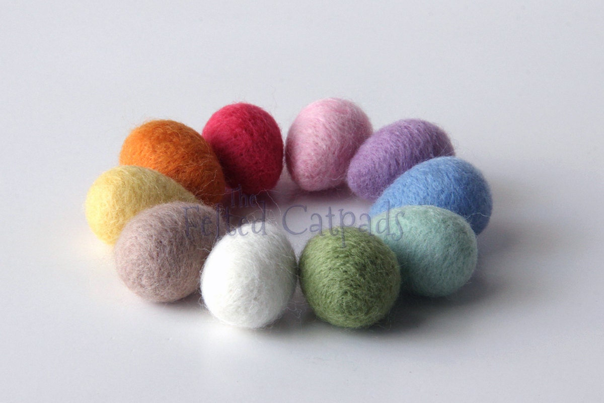 10 Little Needle Felted Wool Eggs Assorted Solid Colors