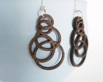 Laser cut wood circle bubble dangle earrings