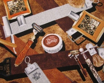 Mens Shaving Kit Razor Brush Cologne Hipster Cotton Fabric Fat Quarter or Custom Listing
