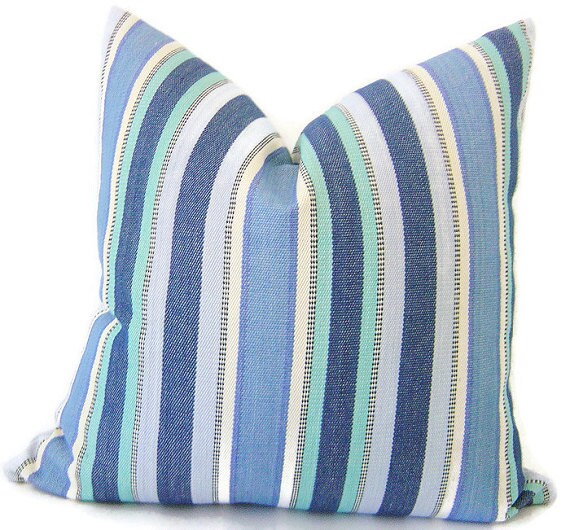 Blue Striped Pillows Decorative Pillow by CaliforniaLivinHome