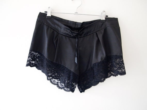 Black Lace Trimmed Satin Shorts With by ClothesDontCheat on Etsy