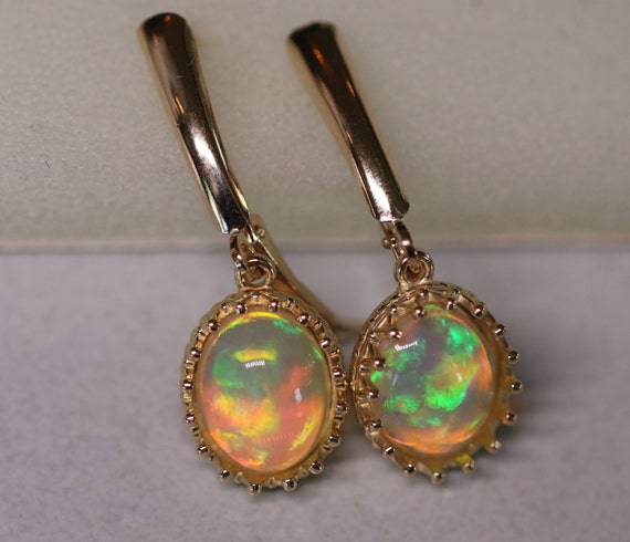 14K Ethiopian Solid Opal Earrings Large Opal Leverback