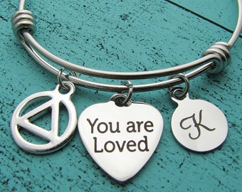 sobriety gift, aa recovery gift, sobriety bracelet, encouragement gift, get well gift, you are loved bracelet, addiction recovery jewelry aa