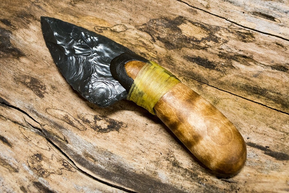 Flint Knapped Sheen Obsidian Mini Stone Knife 2 Inch Blade