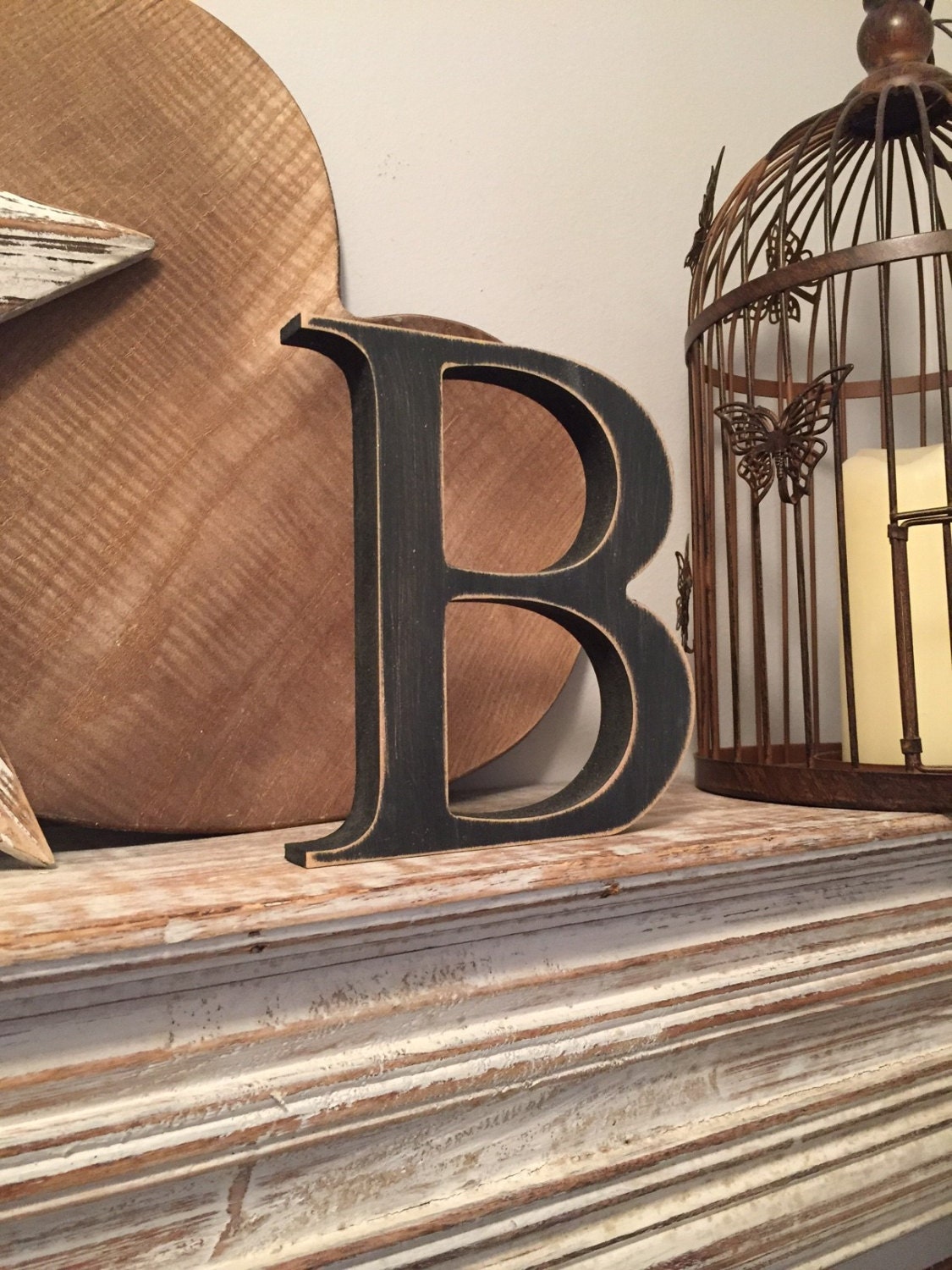 Hand-painted Wooden Letter B Freestanding Georgia Font