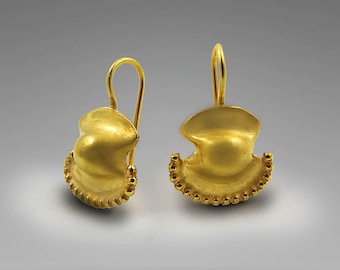 Gold plated drop earrings, ancient Greek jewelry, 24k gold plating dangle earrings, Jewelry from Israel, drop earrings, Gold Earrings