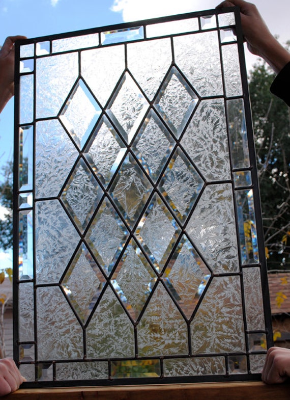 Stained Glass Window Antique Beveled 20 X 30 Panel diamonds