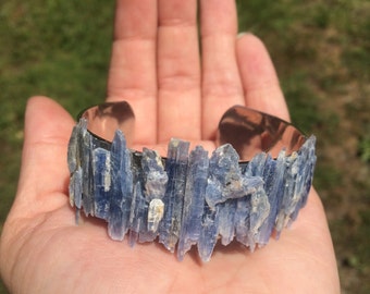 Kyanite cuff bracelet, raw stone cuff bracelet, raw mineral bracelet, kyanite crystal bracelet, silver cuff