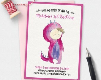 Dinosaur Birthday Invitation, Girls Dinosaur invitation, kids invitation, boys birthday invitation, Custom invitation, party invitation