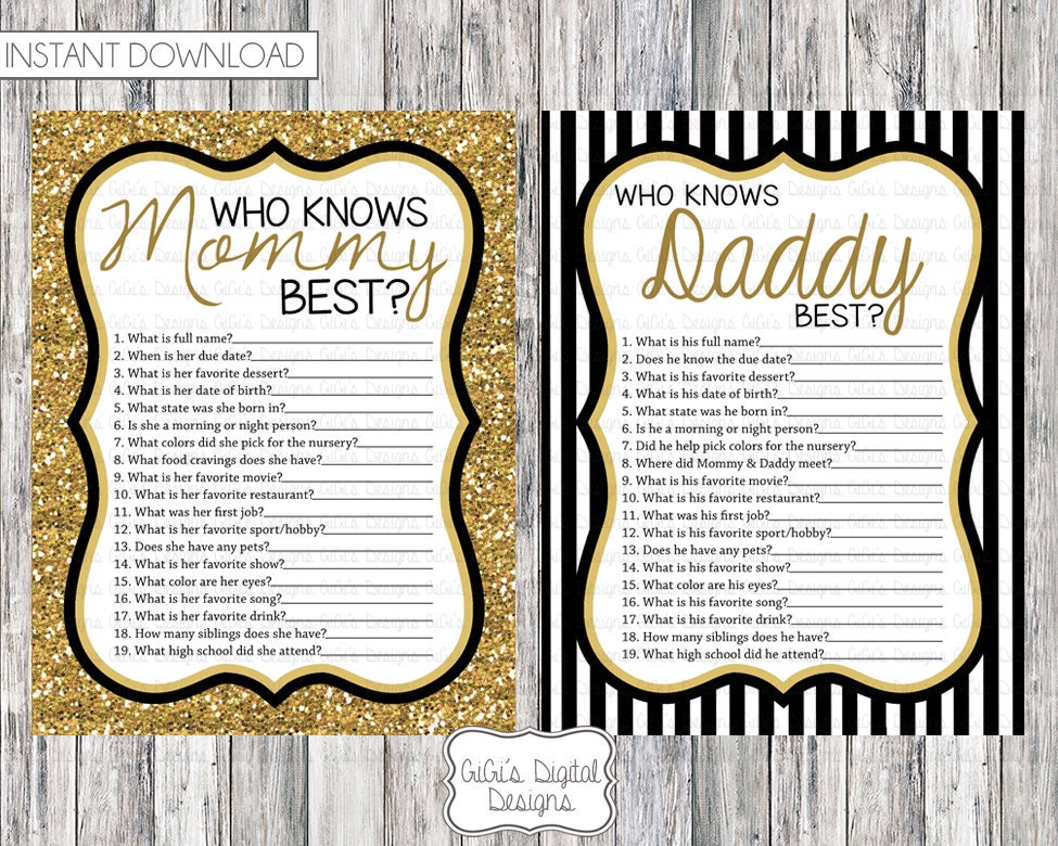 Baby shower game Who knows Mommy Daddy best by ...