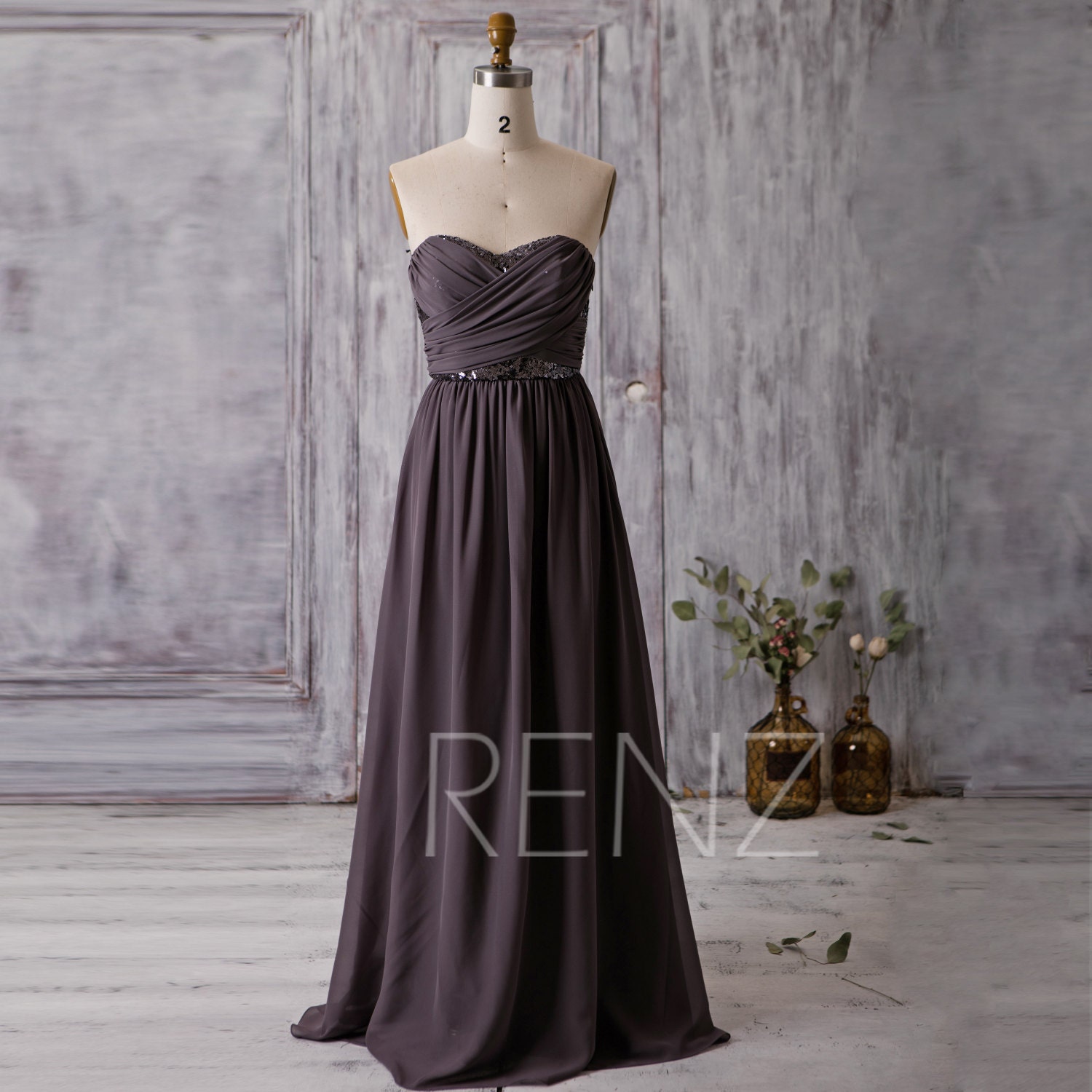 2019 Long Charcoal  Gray  Bridesmaid  dress  Beaded Sequin by 