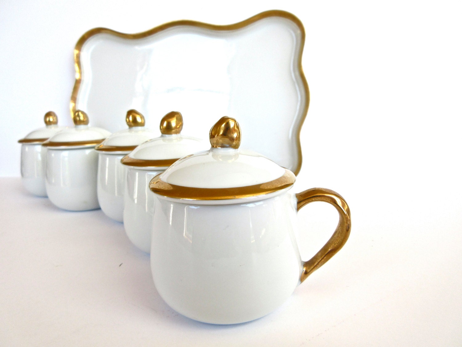Pots de creme White and Gold Dessert Set Custard Set