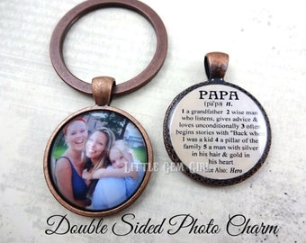 Papa Key Chain Charm - Double Sided Custom Photo & Papa Dictionary Definition Keychain - Personalized Father's Day Gift from Grandkids