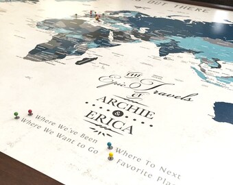 Wold map for teenager, Push Pin World Map, Framed, 16X24 Inches, Wanderlust, Paper Gift, Anniversary Gift, Gift for Grand parent