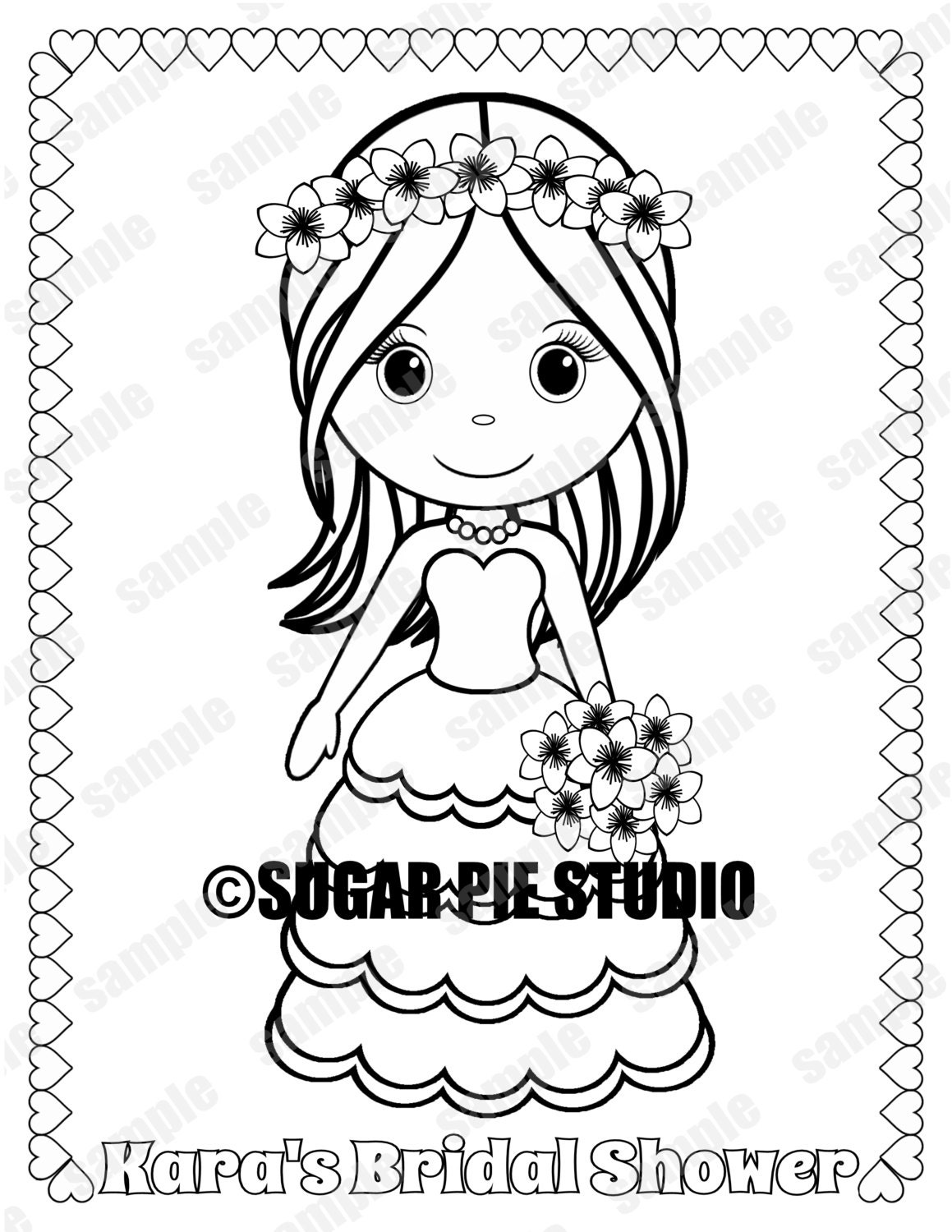 Bridal shower coloring page Party Favor childrens kids