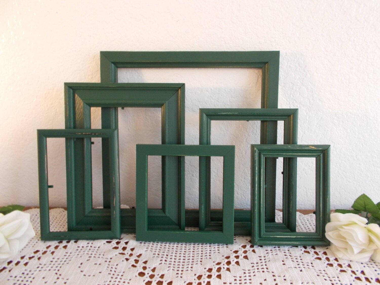 Dark Forest Green Picture Frame Set Up Cycled Vintage Wood