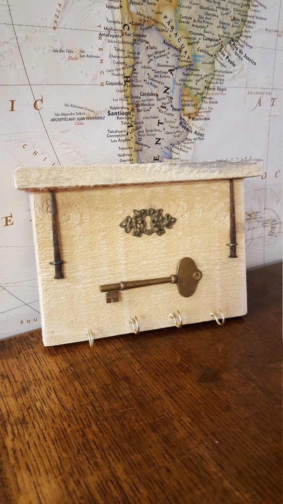 Rustic Key Ring Holder with Reclaimed Wood Large Skeleton Key