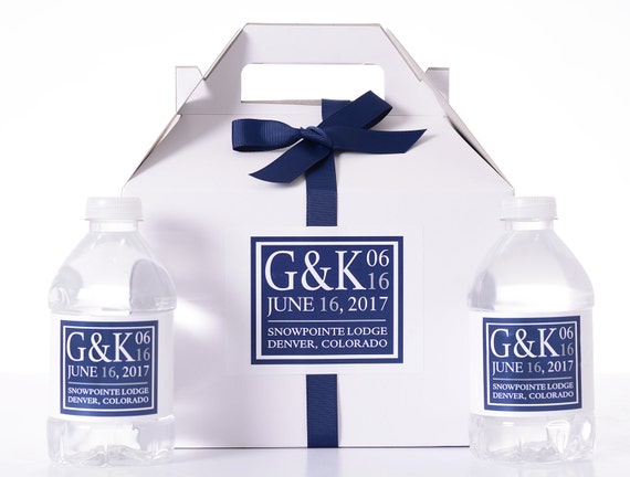 Wedding Gift Boxes - 25 Wedding Favor Box / Welcome Box Labels Gable Wedding Box Set with 50 Water Bottle Labels Il_570xn
