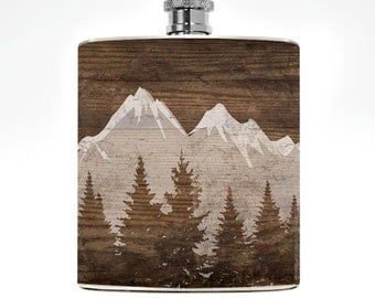 Mountain Flask Mens Flask Women's Wedding Groomsmen Favor Wanderlust Hip Flask Hiking Biking Personalized Gift Outdoors Wild Backpack Pocket