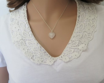 Gemstone Heart necklace, Pink Jewelry, Pink heart necklace, Silver pink necklace, Rose quartz necklace, Gemstone pendant necklace,Pink Stone