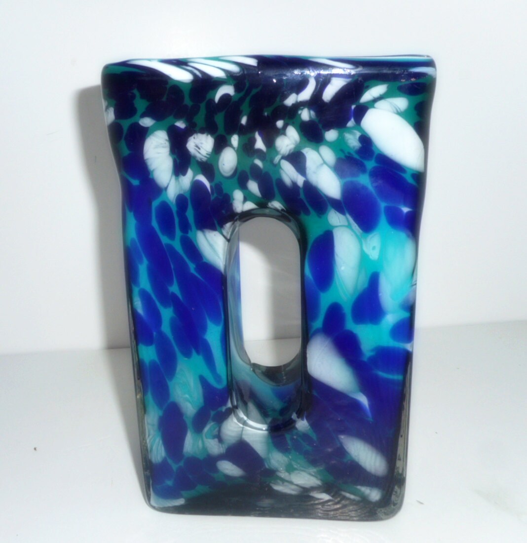 Flower Vase Glass Vase Blue Teal White Glass Floral Vase
