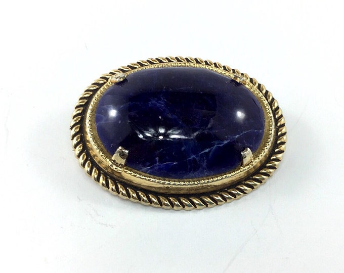 Beautiful Art Deco Lapis Lazuli Brooch, Oval Antique Blue Stone Brooch. Old Vintage Blue Brooch. Oval Antique Brooch.