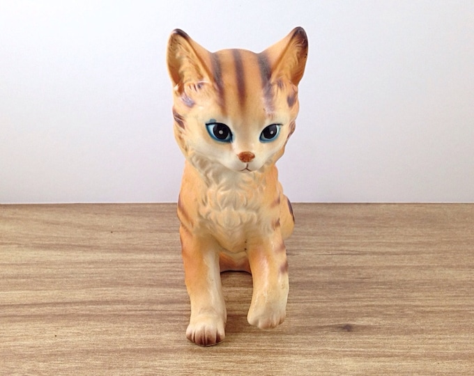 Sweet Orange Ceramic Kitty Cat, Signed Japan. Japanese Wares Vintage Ceramic Cats. Orange Brown White Tabby.