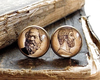 Philosophy Cufflinks - Socrates and Plato Cuff Links in Brass