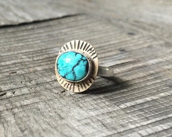 Turquoise Ring // Gold // Solar // Celestial Ring // Bohemian // Tribal // Boho Chic
