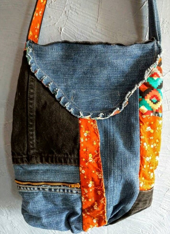 Handbag Recycled Denim Jean Bag Up Cycled Hippy Purse Girls