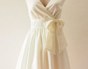 FLAWLESS - White Party Dress, White Bridesmaid Dress, White Vintage Summer Dress, Off White Dress, White Dress, Bow Pin, XS-XL, Custom