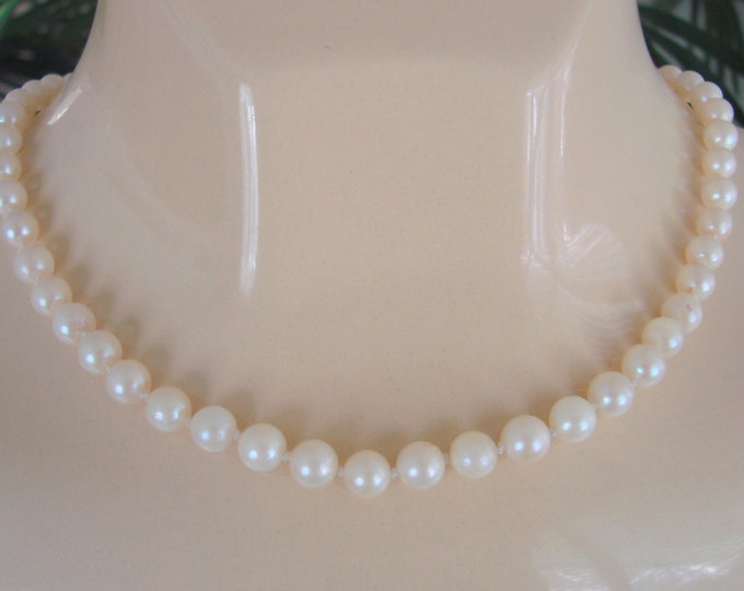 Art Deco Sterling Cultured Pearl Necklace / Hand Knotted Pearls / Wedding Bridal / Jewelry / Jewellery