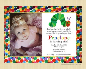 The Very Hungry Caterpillar - Photo Birthday Invitation - Digital or printed