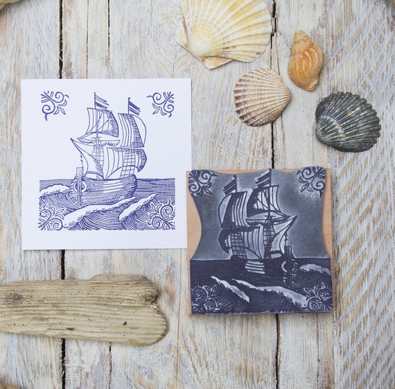 Sailing Ship Rubber Stamp by noolibirdstamps on Etsy